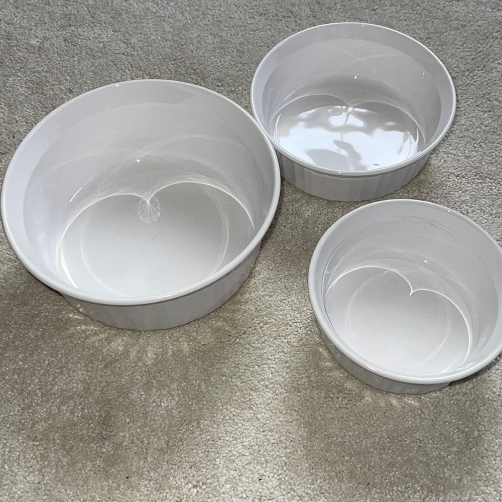 3! Corningware vintage white Casserole dishes f-5-b, f-24-b and f-16-b